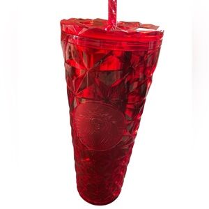STARBUCKS Holiday 2021 Ruby Red Jeweled Cold Cup Tumbler- 24 oz